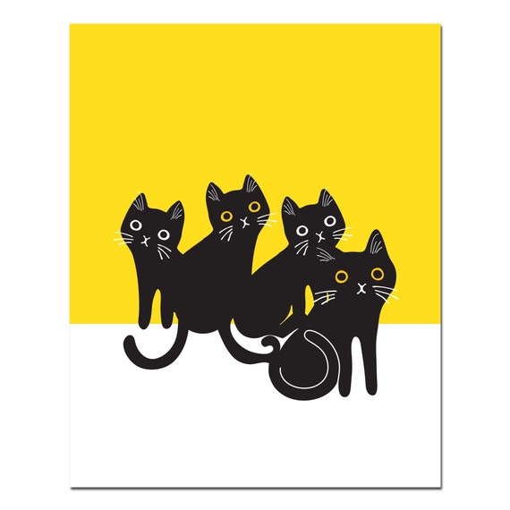 Moonlight Meow Black Cats Art Print