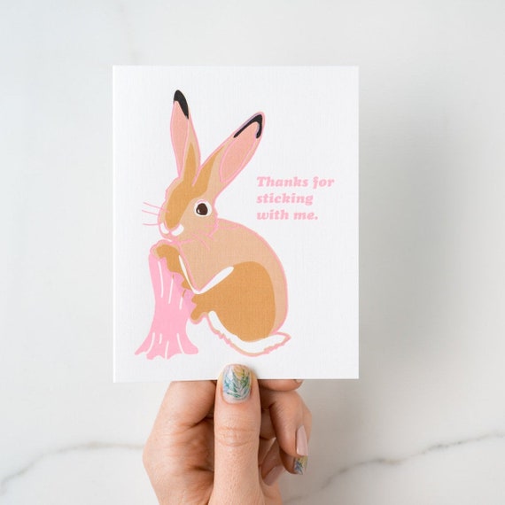 Thanks for Sticking with Me Gum in Hare / Hair Pink Foil Greeting Card