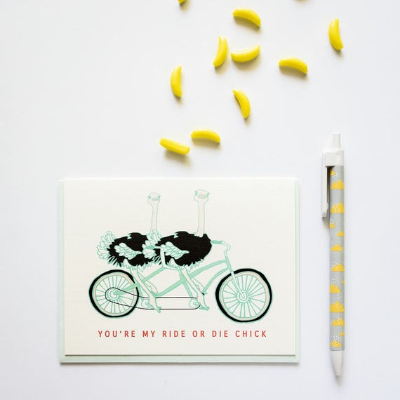 Ride or Die Chick Bike Riding Ostriches Friendship Greeting Card