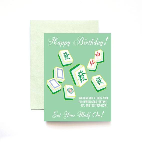 Lucky Mahjong Happy Birthday Get Your Mahj On Greeting Card