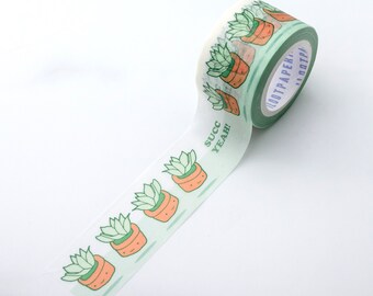 Cinta washi de suculentas felices, cinta de papel con patrones, papel de regalo, relleno de calcetines, cinta kawaii, diario, agenda, vacaciones