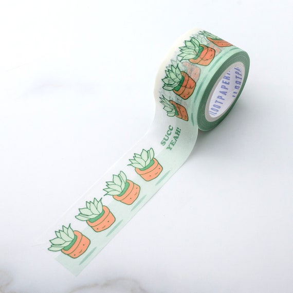 Happy Succulents Washi Tape, Pattern Paper Tape, Gift Wrap, Stocking Stuffer, Kawaii Tape, Journal, Planner, Holiday