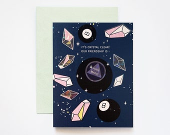 Crystals and Magic 8 Ball Pure Magic Friendship Holographic Foil Greeting Card