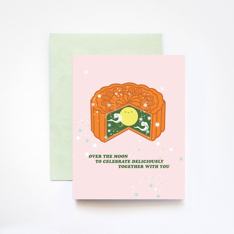 Note Inside Mooncake Mooncake Mid Autumn Festival Holiday Greeting Cards - Etsy