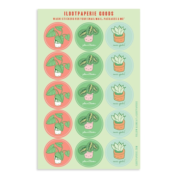 NEW! Plant Lovers Washi Tape Sticker Sheet for Snail Mail, Gift Wrap, Journals, Planners