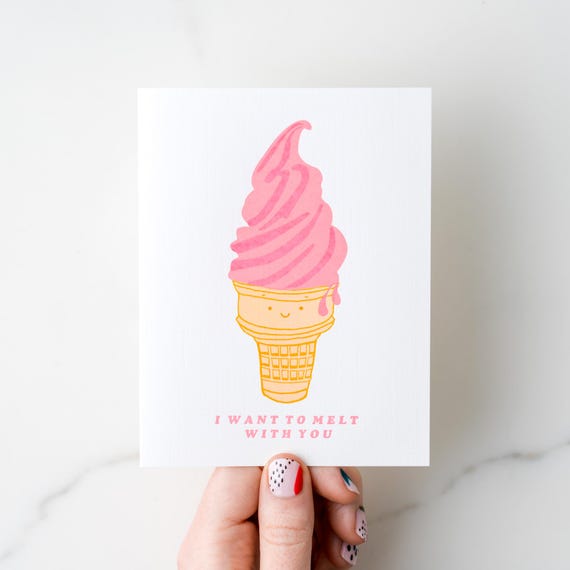 Melt With You Soft Serve / Ice Cream Cone with Translucent Pink Foil A2 Greeting Card