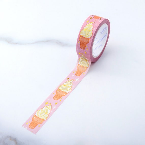 Ice Cream Gold Foiled Washi Tape, Pattern Paper Tape, Gift Wrap, Stocking Stuffer, Kawaii Tape, Journal, Planner, Notepad, Gifts