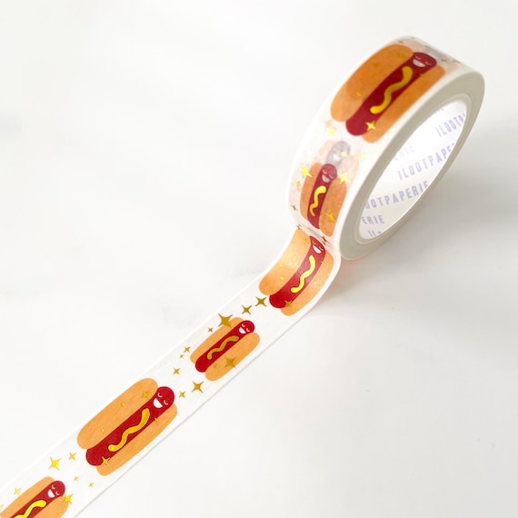 Hot Diggity Dog Gold Foil Washi Tape, Pattern Paper Tape, Gift Wrap, Stocking Stuffer, Kawaii Tape, Planner, Notepad, Gifts