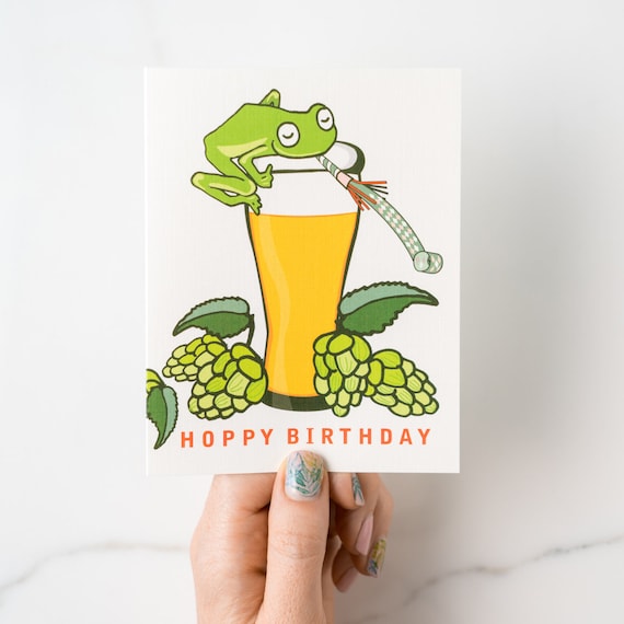 Hoppy Birthday Frog Beer Cheers Birthday Celebratory Greeting Card