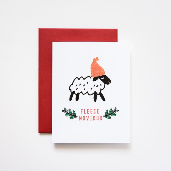 Fleece (Feliz) Navidad Little Sheep Punny Holiday A2 Greeting Card