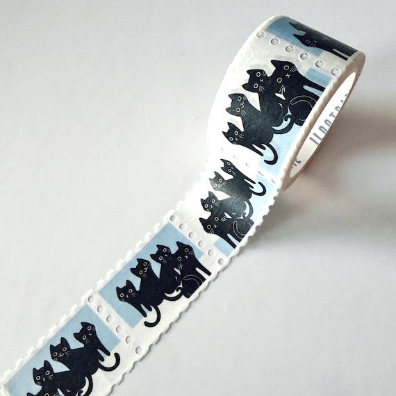 Moonlight Cats Sonata STAMPS Washi Tape, Pattern Paper Tape, Gift Wrap, Stocking Stuffer, Kawaii Tape, Journal, Planner, Notepad, Gifts
