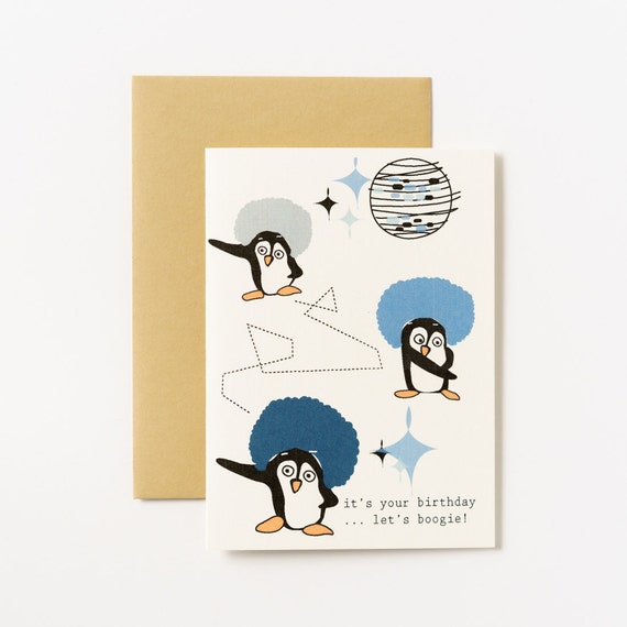 Disco Dancing Penguins Birthday Greeting Card