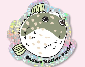 NUEVO** ¡Brillo! Badass Mother Puffer Fish Single Pegatina