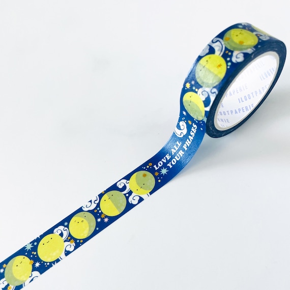 Love All Your Phases Moon Gold Foil Washi Tape, Pattern Paper Tape, Gift Wrap, Stocking Stuffer, Kawaii Tape, Planner, Notepad, Gifts