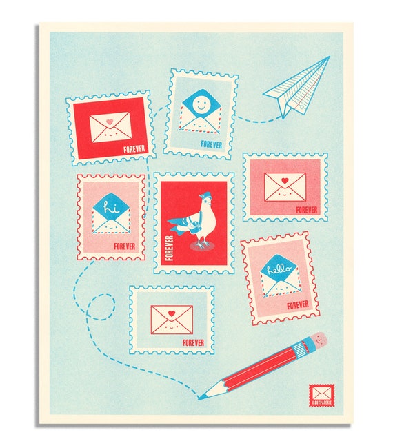 Riso Printed "Ode to Snail Mail Love" Art Print