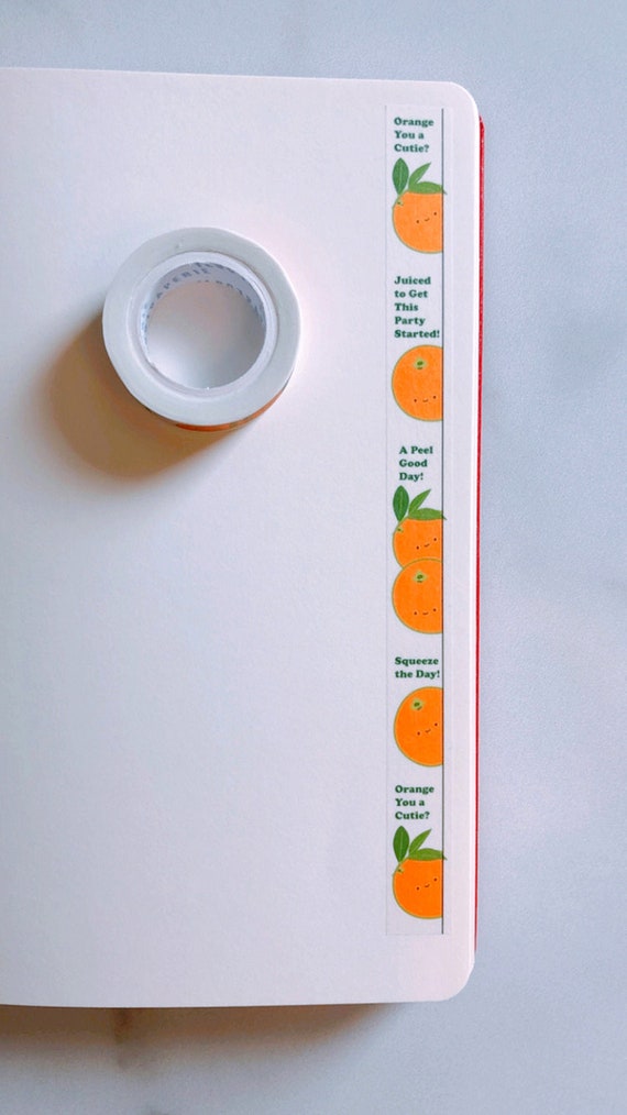 Orange Cuties Vertical Washi Tape, Pattern Paper Tape, Gift Wrap, Stocking Stuffer, Journal, Planner, Holiday, Gifts