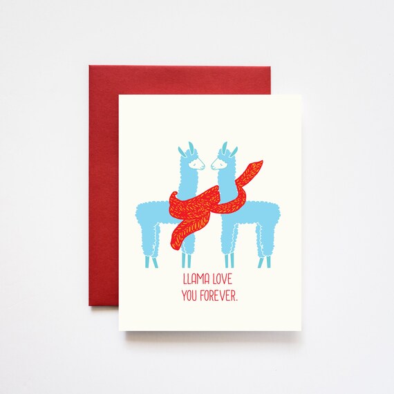 Llama Love You Forever Valentine Love Greeting Card