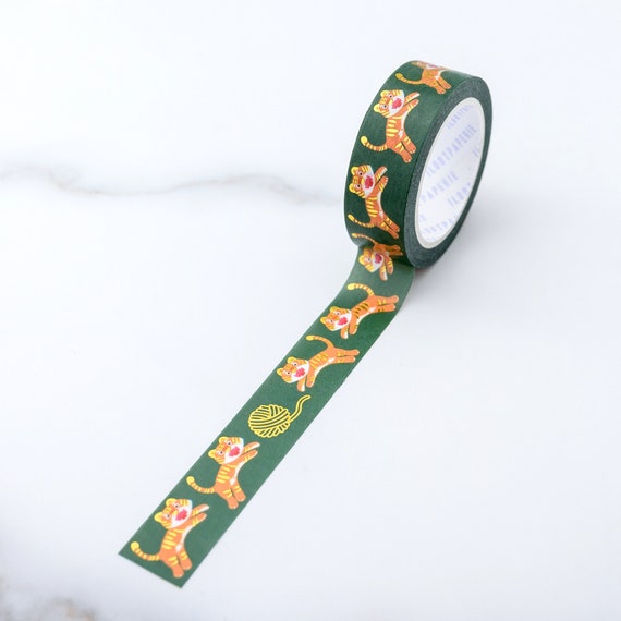 Tiger Pounce Gold Foiled Washi Tape, Pattern Paper Tape, Gift Wrap, Stocking Stuffer, Kawaii Tape, Journal, Planner, Notepad, Gifts