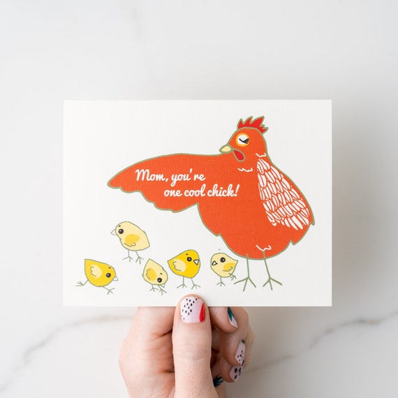 Mom You're One Cool Chick Mother Hen and Baby Chicks Greeting Card