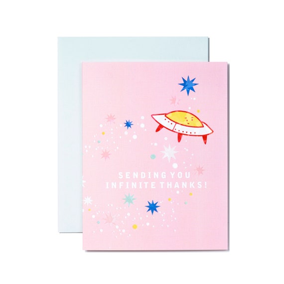 Infinite Thanks Intergalactic Space Ship in Stars Holographic Foil Greeting Card