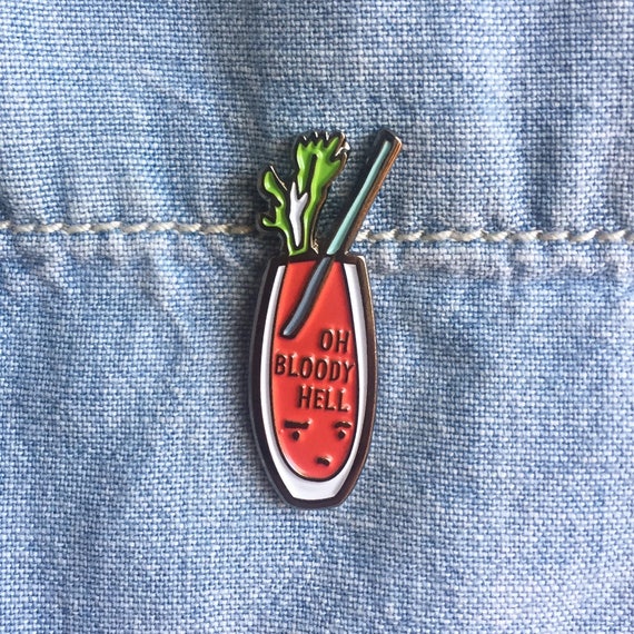 NEW! Bloody Mary Brunch Cocktail Enamel / Lapel Pin Available in Black Nickel or Gold Base