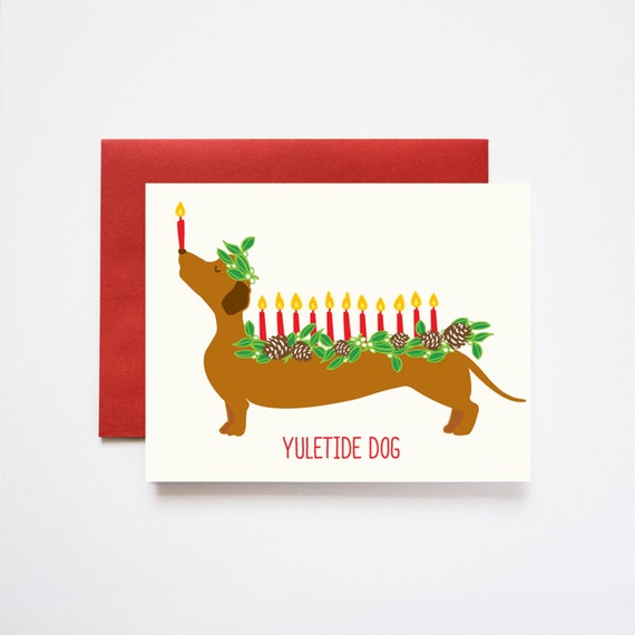 Yuletide Dog (Log) Christmas A2 Greeting Card