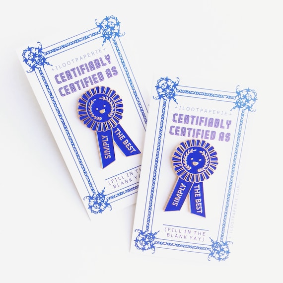 NEW! Simply the Best Blue Ribbon Enamel / Lapel Pin on a Fill in the Blank Backing Card