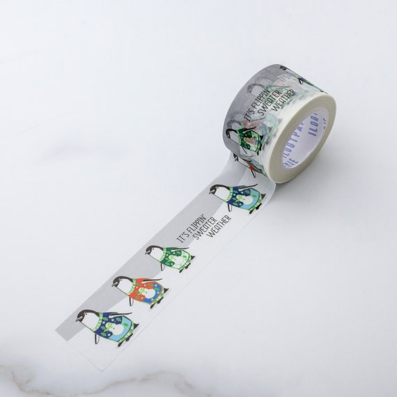 Sweater Weather Penguins Washi Tape, Pattern Paper Tape, Gift Wrap, Stocking Stuffer, Kawaii Tape, Journal, Planner, Holiday