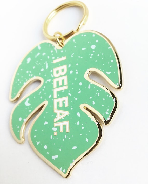 Monstera Leaves "I Beleaf" Soft Enamel Keychain