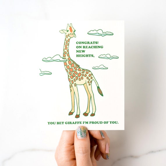 Congrats on Reaching New Heights Giraffe Pun Proud Congratulations Graduation Job Promotion Card