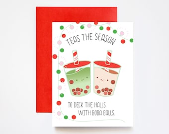 Teas the Season Boba Christmas Holiday Greeting Cards