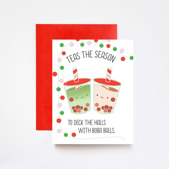 Teas the Season Boba Christmas Holiday Greeting Cards