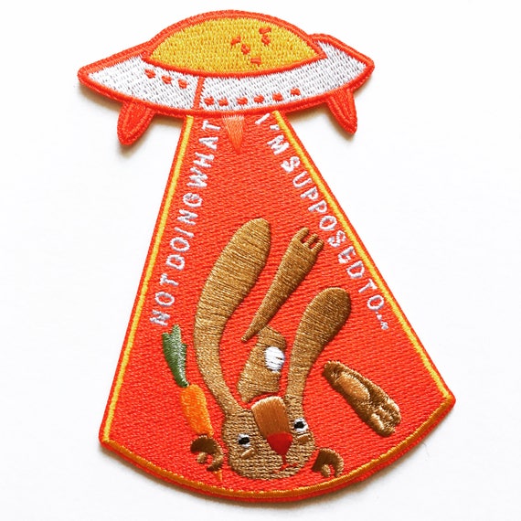 NEW **Sunny Side Up Egg UFO Bunny Abduction 100% Embroidered Iron On Patch