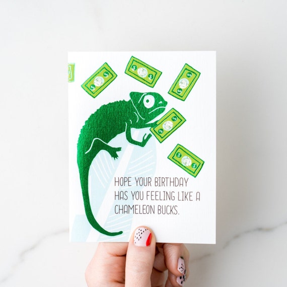 Chameleon Bucks Birthday with Green Foil Greeting Card