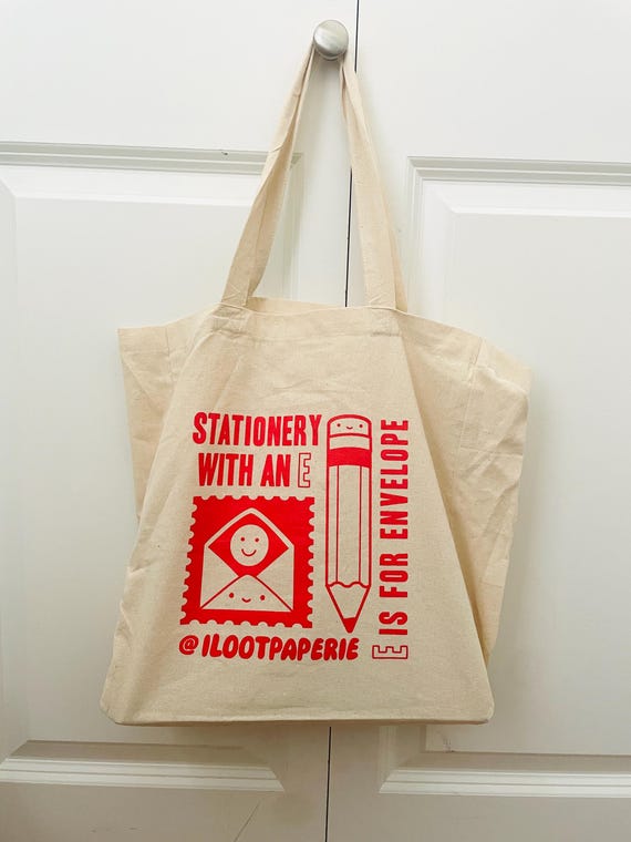 Stationery with an E Large Cotton Canvas Tote Bag