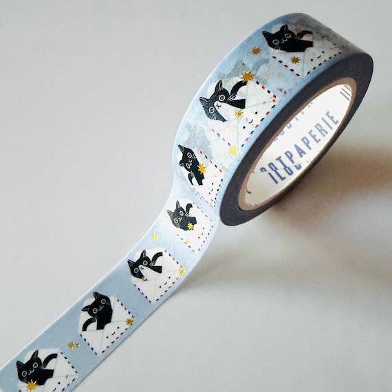 Send Love Meow Gold Foil Washi Tape, Pattern Paper Tape, Gift Wrap, Stocking Stuffer, Journal, Planner, Notepad, Holiday, Gifts