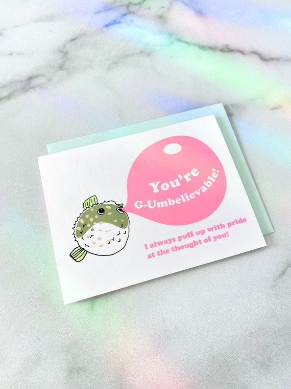 You're G-Umbelievable Puffer Fish Pink Foil Congratulations Greeting Card