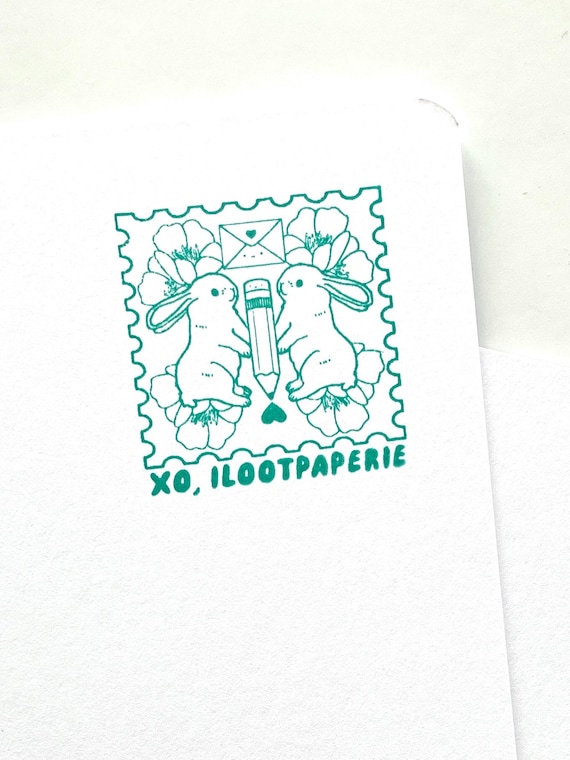 Postcard featuring our Bunboo! Green Ink Stamp Design Stamped on a BunguLA 文具 6" x 4" A6 in Size
