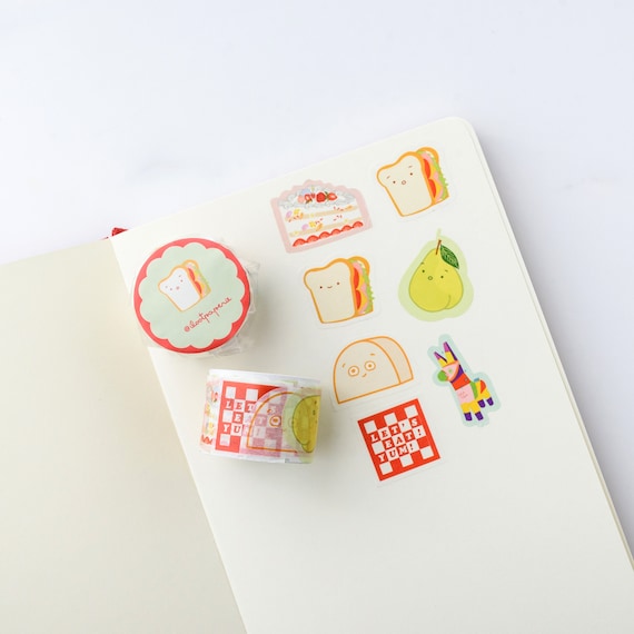 Picnic Parade Overlap Washi Tape, Pattern Paper Tape, Gift Wrap, Stocking Stuffer, Kawaii, Journal, Planner, Notepad