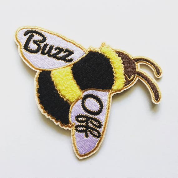 Buzz Off Bumble Bee Chenille Embroidered Iron On Patch