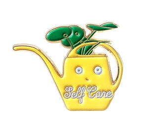 Self Care Rose Gold or Vintage Yellow Watering Can Enamel / Lapel Pin