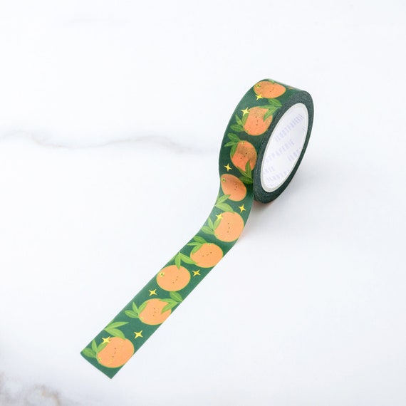 Happy Oranges Gold Foiled Washi Tape, Pattern Paper Tape, Gift Wrap, Stocking Stuffer, Kawaii Tape, Journal, Planner, Notepad, Gifts