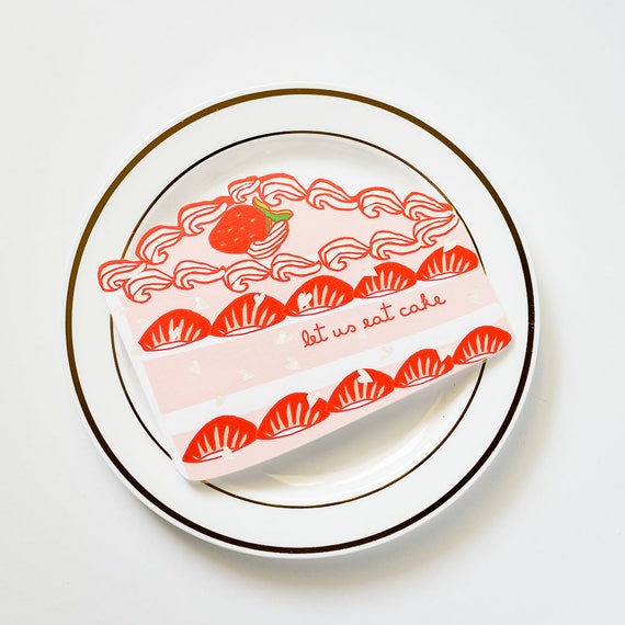 Let Us Eat Cake! Die Cut Congratulations and/or Birthday Greeting Card with Holographic Foil