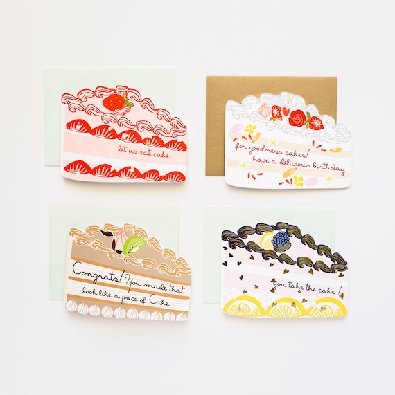 5 Die Cut Cakes and Pie A2 Card Set - Congratulations and/or Birthday Greeting Cards