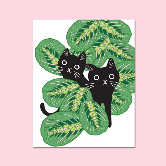 Prayer Plants Black Cats Giclée Art Print 8 x 10"