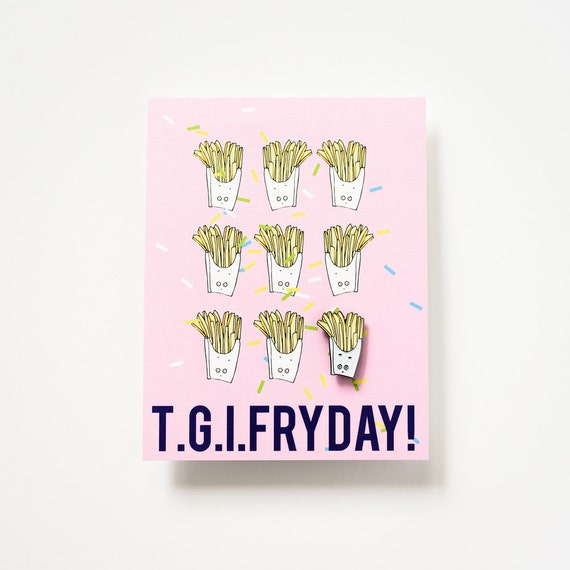 French Fry Enamel / Lapel Pin + TGIF Postcard Office Holiday Stocking Stuffer