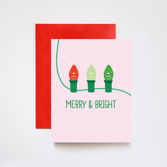 Merry and Bright Christmas Lightbulbs Holiday Greeting Cards