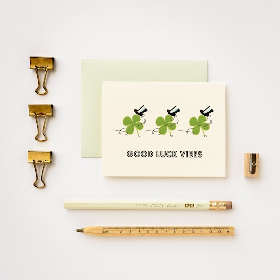 Good Luck Vibes St Patrick's Day and General Good Luck Clovers Greeting Card