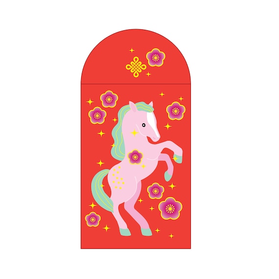 Year of the Horse Gold Foiled Red Envelopes HongBao 紅包, Red Pockets for Lunar New Year, Chinese New Year