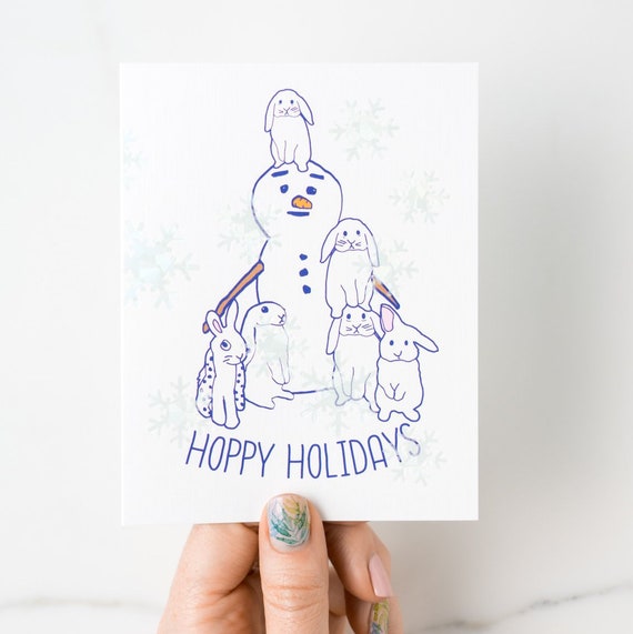 Snow Bunny Hoppy Holidays with Holographic Foil Detail Set of 5 Christmas Greeting Cards